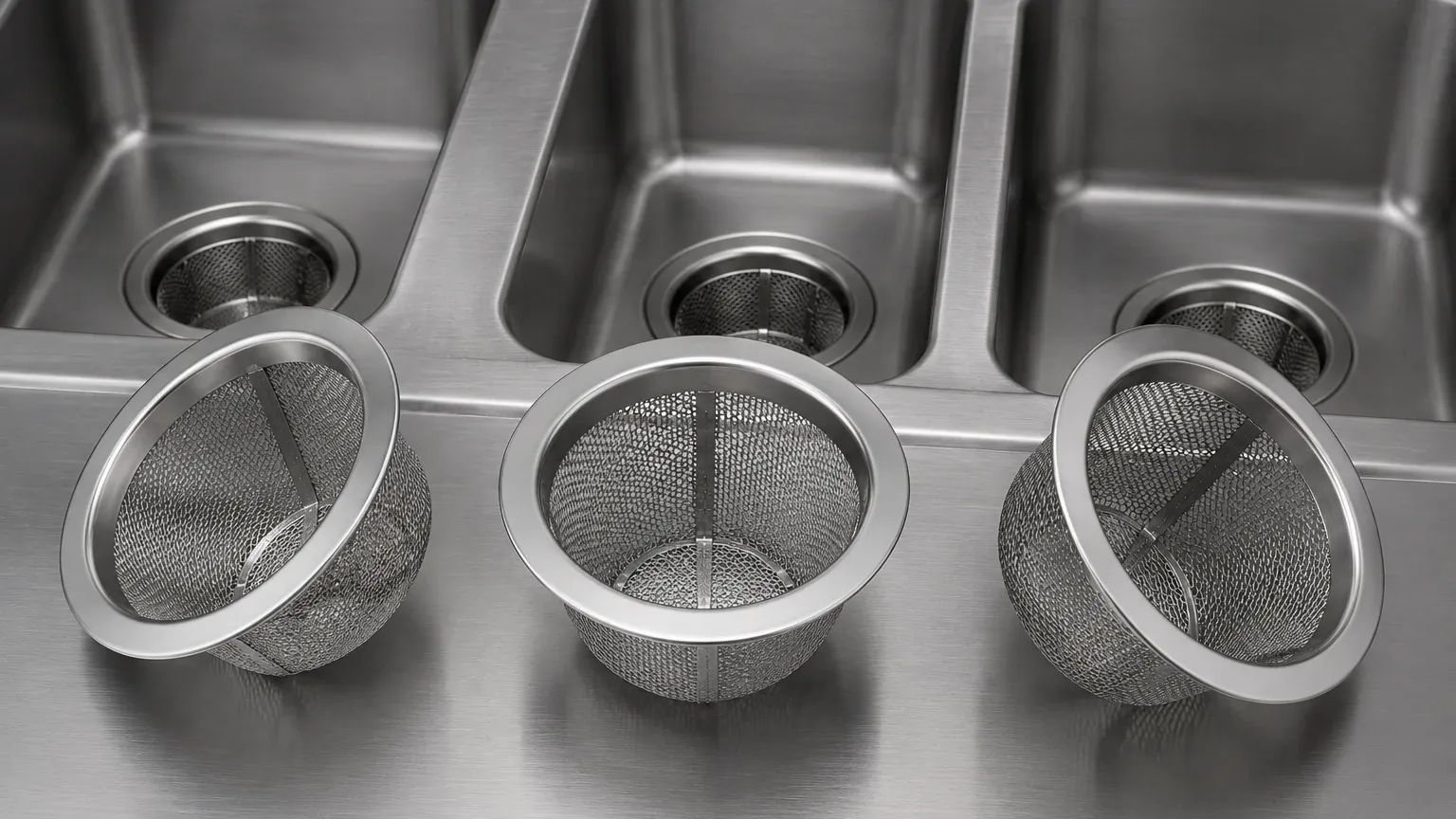 3 Bay Sink Strainers visual guide