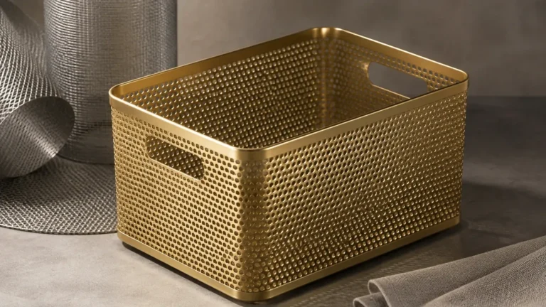 Tegan Brass Perforated Metal Storage Basket visual guide