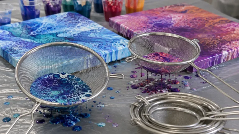 Using Strainers for Acrylic Pouring visual guide